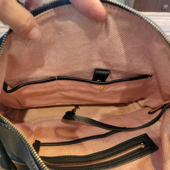 Dooney & Bourke Dillen Satchel Navy Pebbled Leather Double Pocket Hobo Bag - Picture 12 of 15